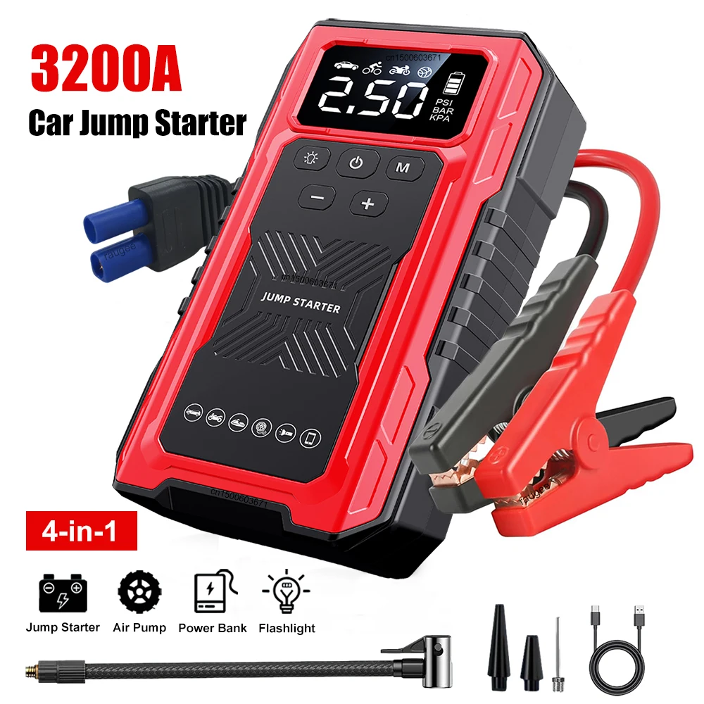 Avviatore di Emergenza per Auto 3200A, Avviatore Portatile per Batteria Auto, Compressore d'Aria 150PSI, Booster di Emergenza 12V, Power Bank Portatile, Gonfiatore per Pneumatici