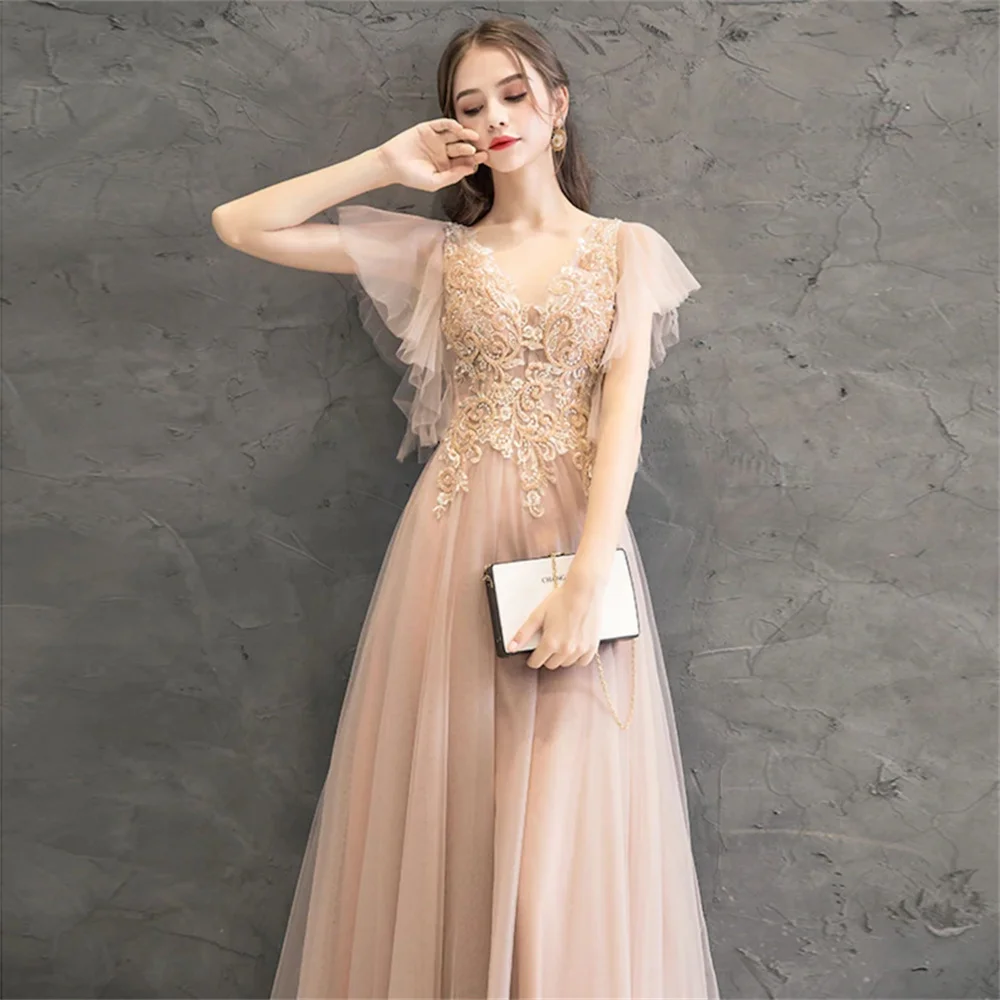 Tulle Lace Applique Beaded Prom Dress Ruffle Cap Sleeve Girls Homecoming Season Dresses Birthday Party Dresses Bridesmaid Dress