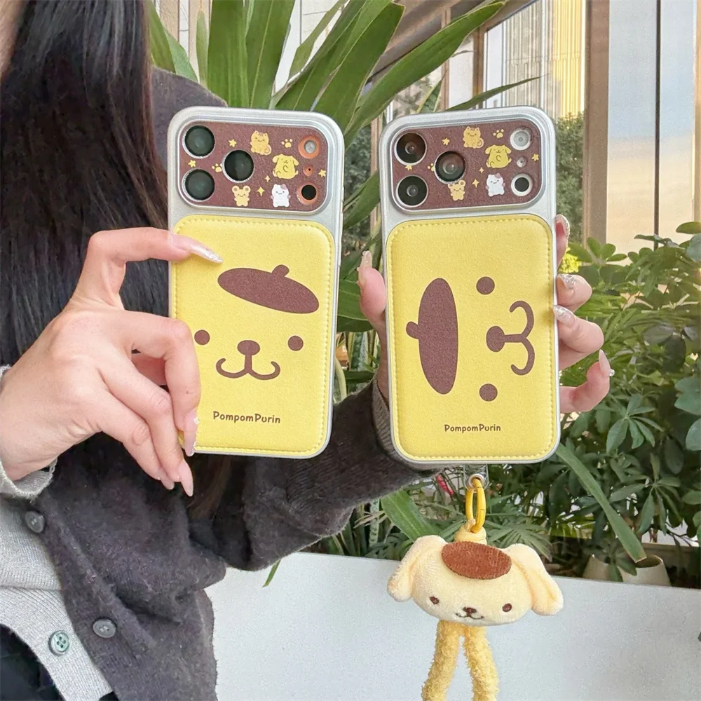

Ins Simple Pudding Dog Leather Phone case for iPhone 17 Pro 16 14 13 15 Pro Max Fundas With Plush Pendant Protection Cases Cover