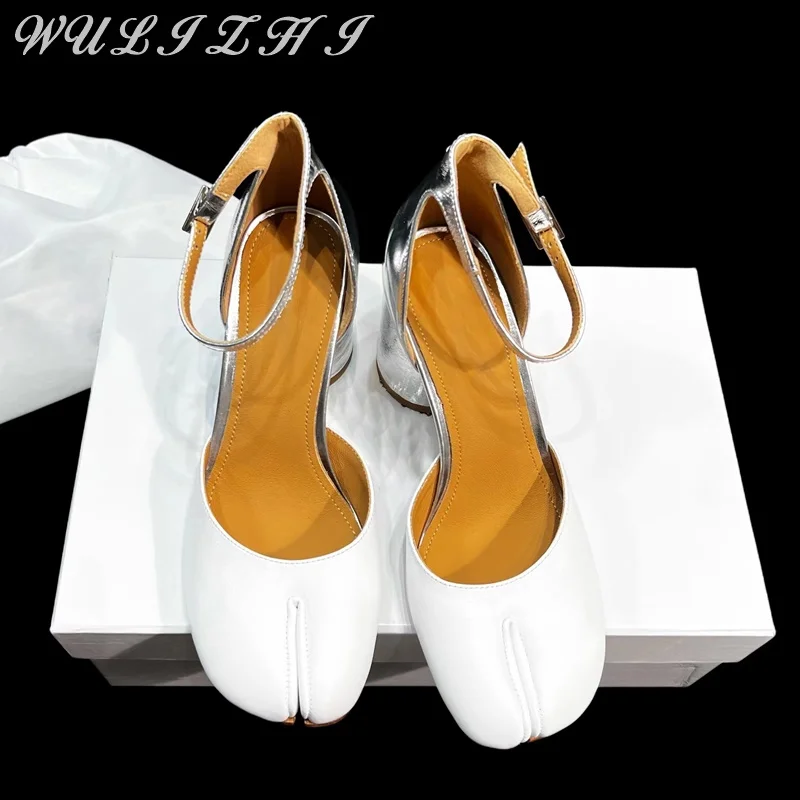 Tabi Mary Jane-zapatos de tacón redondo Vintage para mujer, sandalias de charol con hebilla, elegantes, para fiesta