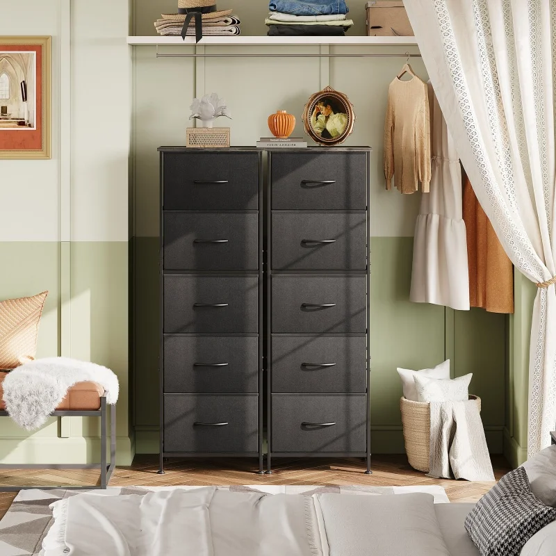

GALAXHERO 5 Drawer Fabric Dresser Wood Top Storage Organizer Chest for Bedroom Closet Hallway Sturdy Steel Frame