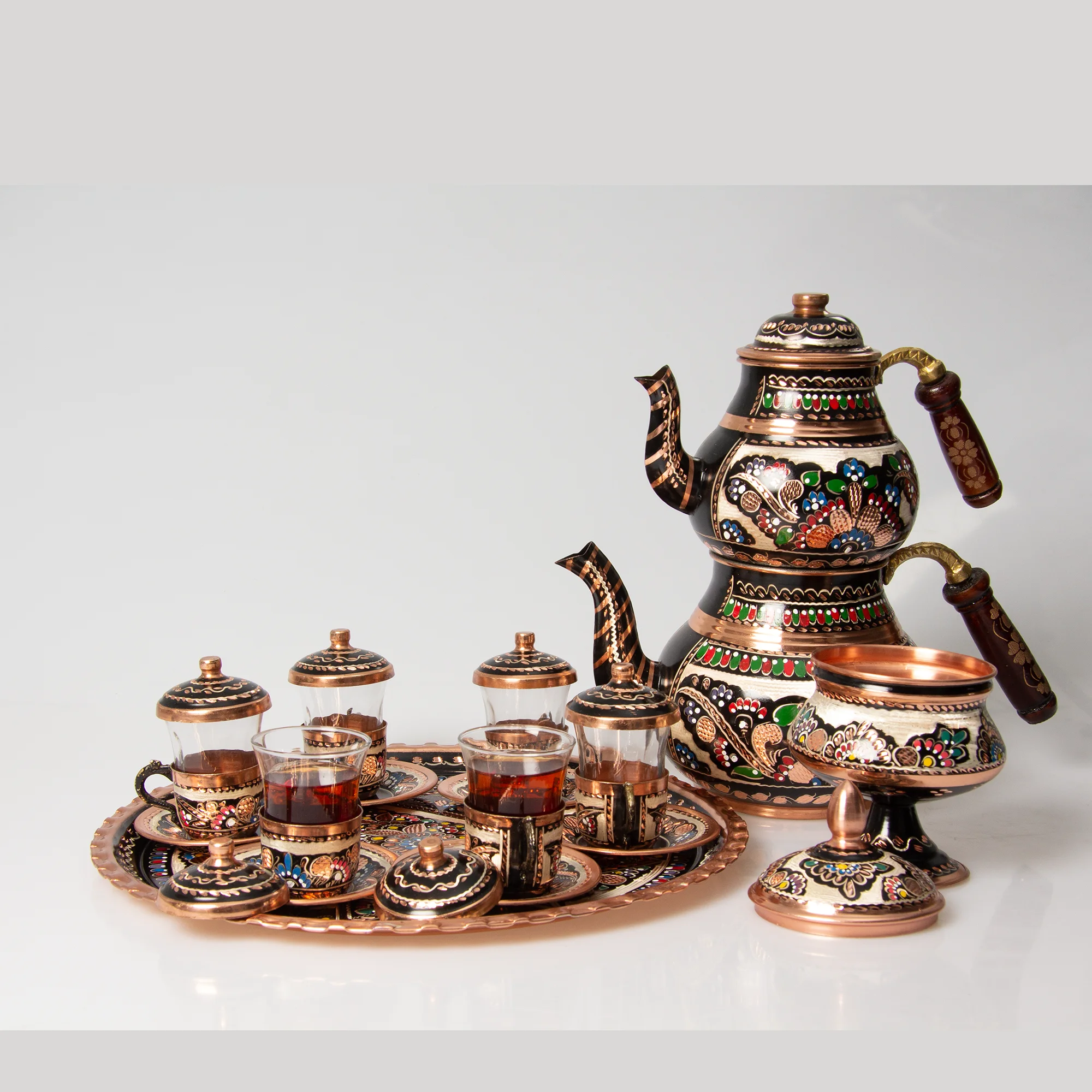 

Copper Tea Set Turkish Handmade Antique Copper Set of 6 Tea Set Serving Tray Tea Cup Teapot Kitchen Accessories Tea Party