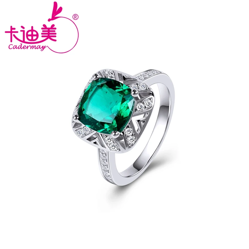 CADERMAY Jewelry Luxury 100% S925 Silver Wholesale Lab Grown Emerald Square Shape Hot Sale Anniversary  Gifts Rings For Women