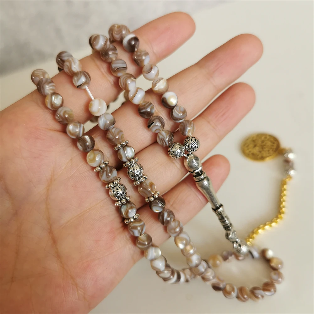 Shell misbaha 6mm Tasbih Gold color tassel islamic accessories misbaha natural stone rosary Muslim 99 prayer beads tasbih