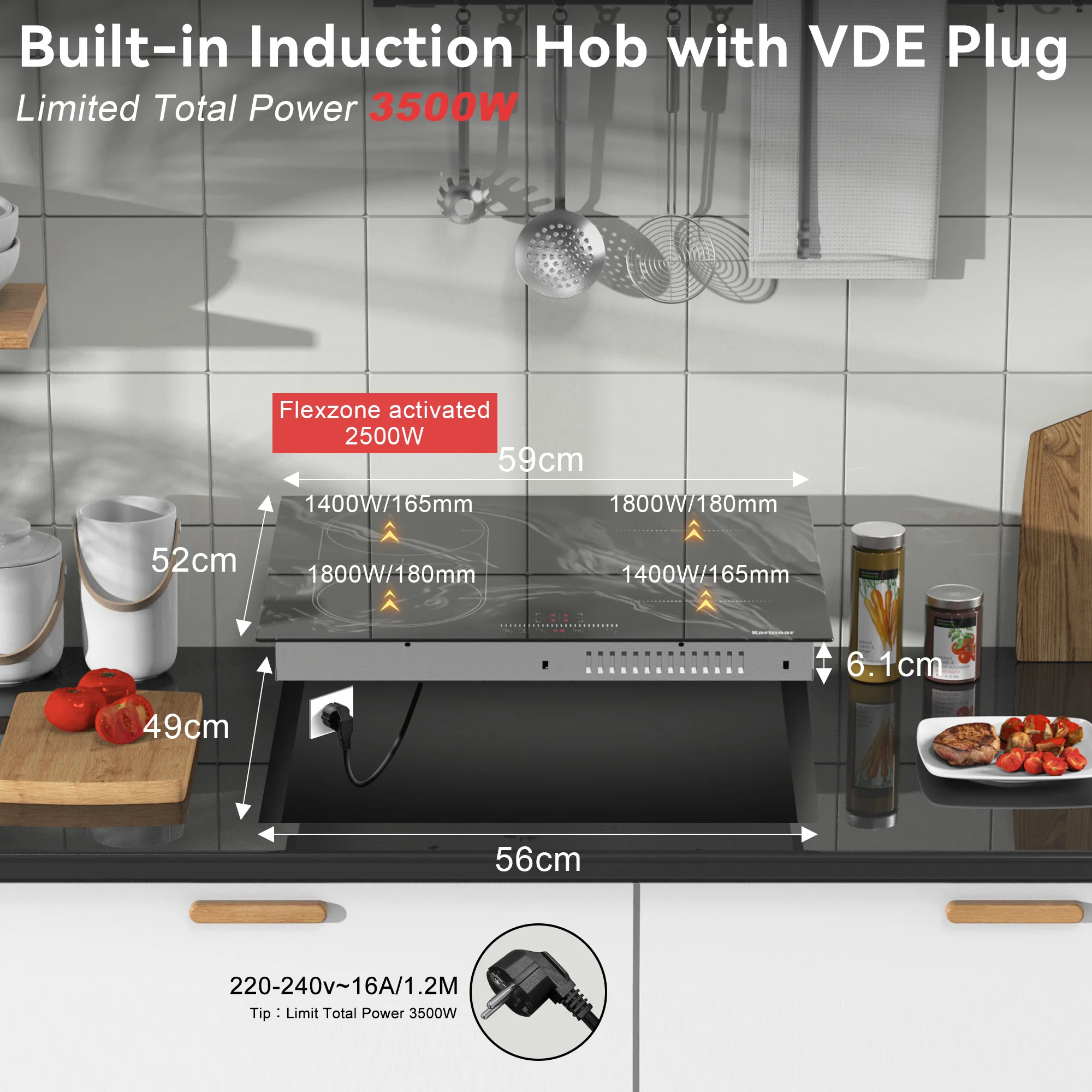 موقد كارينير مدمج بأربعة شعلة مع رخامي ، ومقبس ومنطقة مرنة ، وتحكم باللمس ، ومؤقت ، وقفل حثي آمن ، من من من من نوع Karinear #2