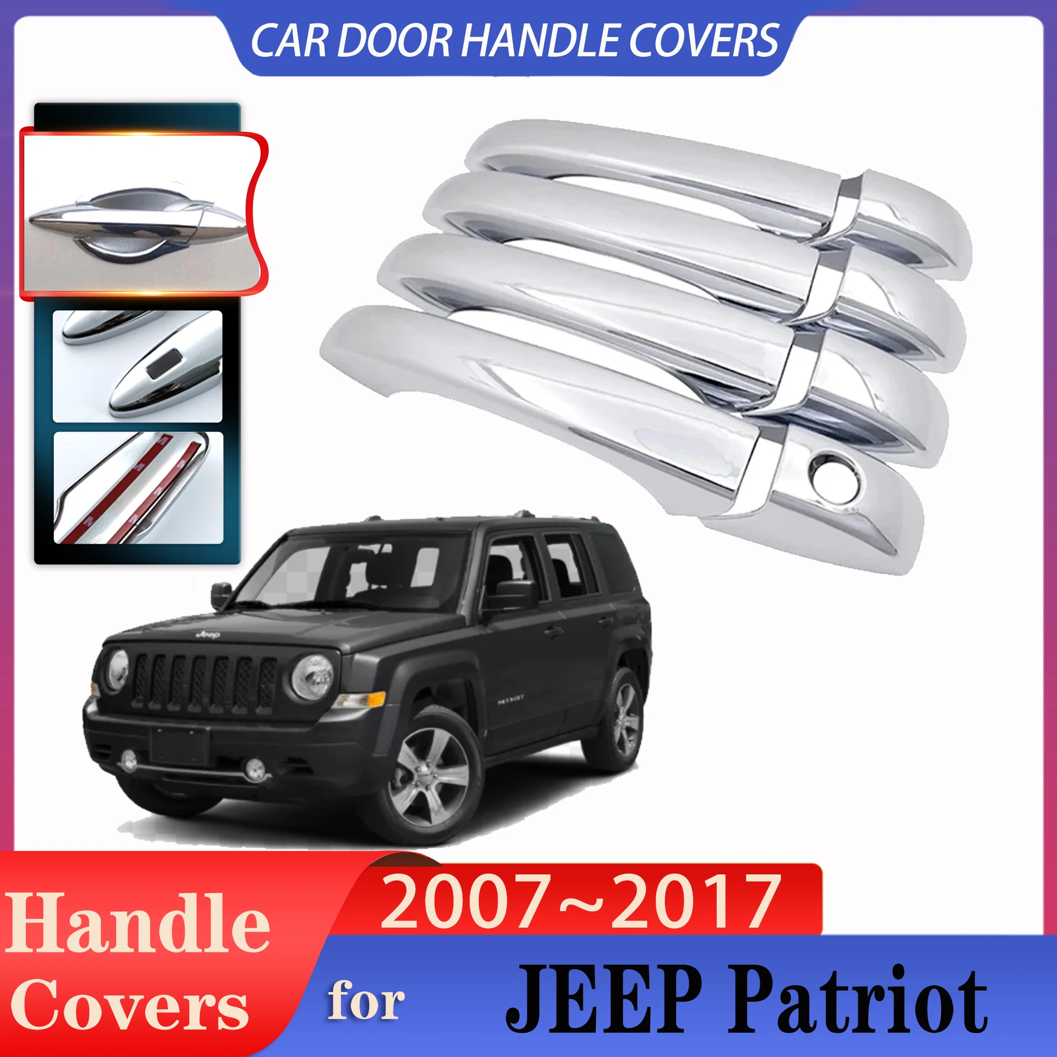 for JEEP Patriot Liberty Russi 2007~2017 Chrome Door Handle Covers Car External Protective Film Accessories Styling Sticker Trim