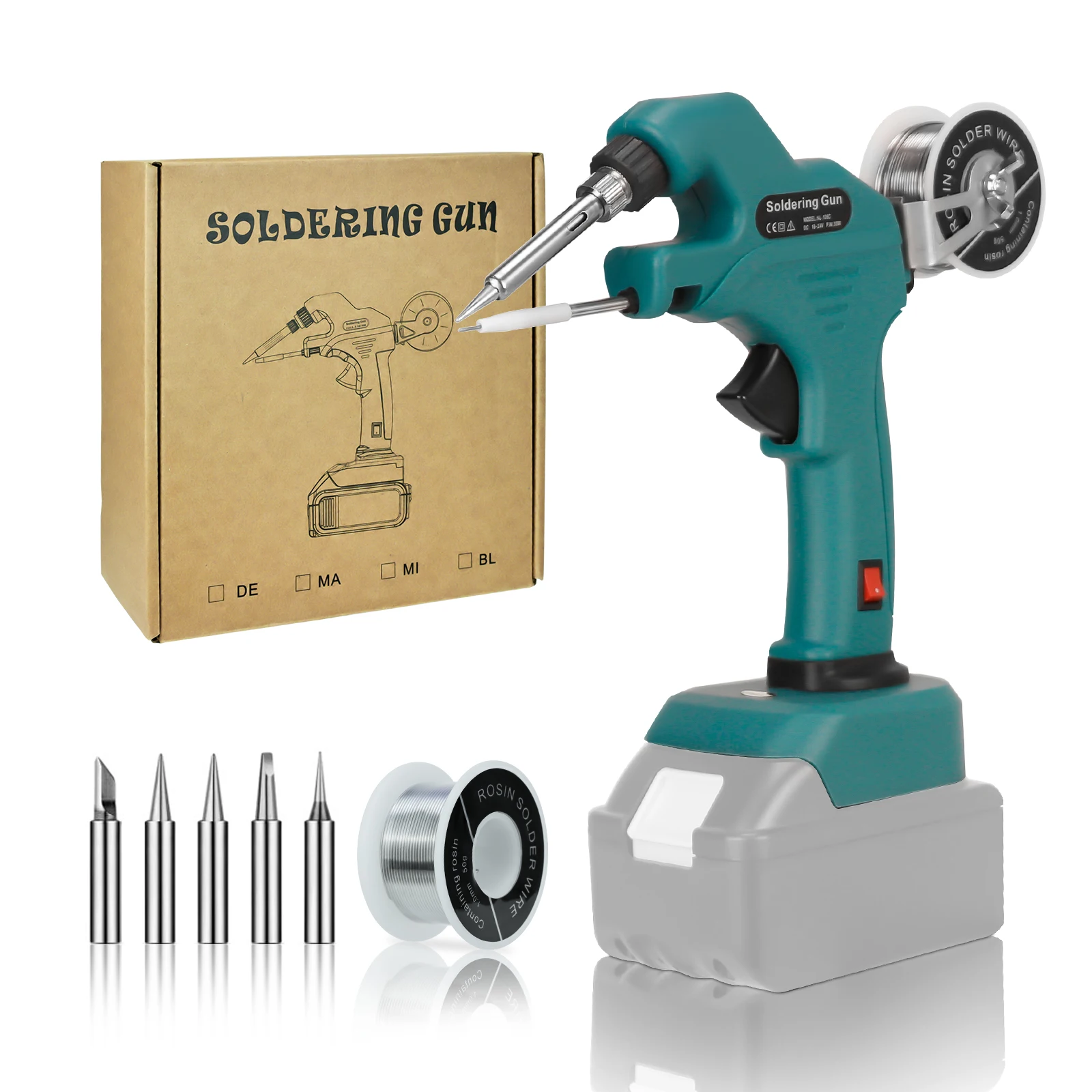 

Комплект аккумуляторного паяльника 30 Вт, паяльник с быстрым предварительным нагревом 30 с, с 5 насадками для припоя для батареи Makita 18 В (без батареи)