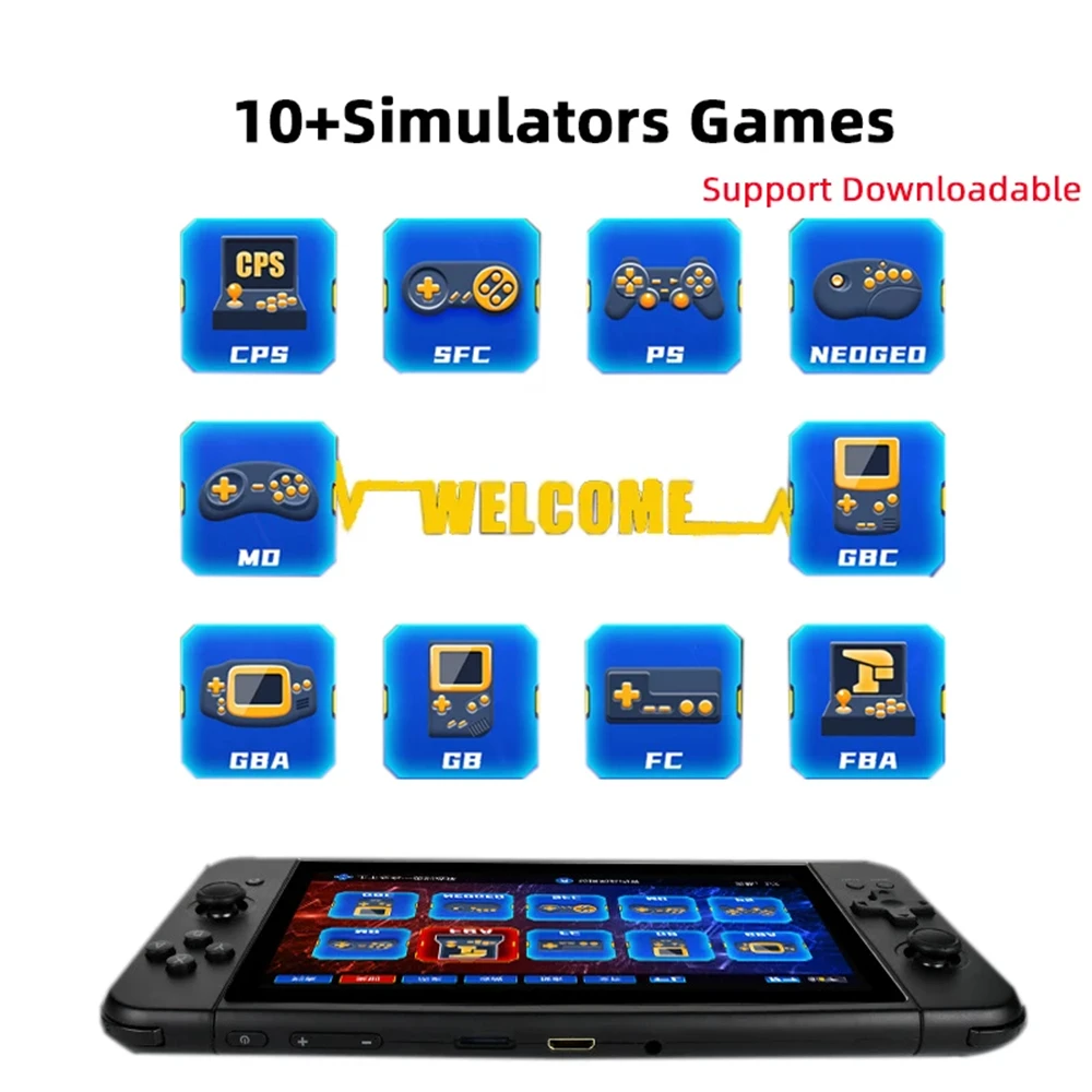 X70 7 inch Game Console 32/64GB Quad Core 10 Simulators With 6000+ Free Games Support TV Out For PS/CPS/NEGGEO games