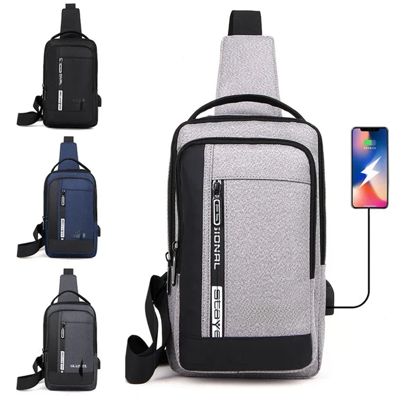 Casual Oxford męska torba na klatkę piersiowa z Port ładowania USB Outdoor torba typu Cross męska torebka worek torba na ramię — zdjęcie 2