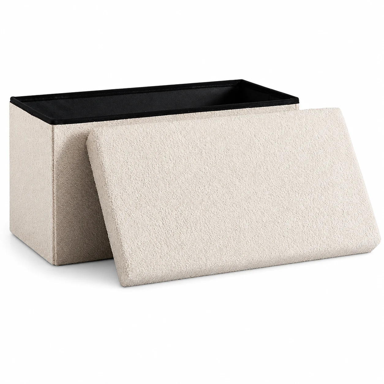 Faltbare Sitzbank mit Stauraum 80 L, 76 × 38 × 38 cm, Gepolsterte Sitztruhe mit Weichem Plüschbezug, bis 300 kg, Beige, für Flur Schlafzimmer Wohnzimmer