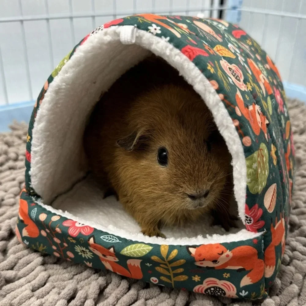 Herfst Winter Warm Print Slapen Bed Huis Driehoekige Nest voor Huisdier Vogel Papegaai Konijn Eekhoorn Cavia Hamster Opknoping Kooi - afbeelding 2