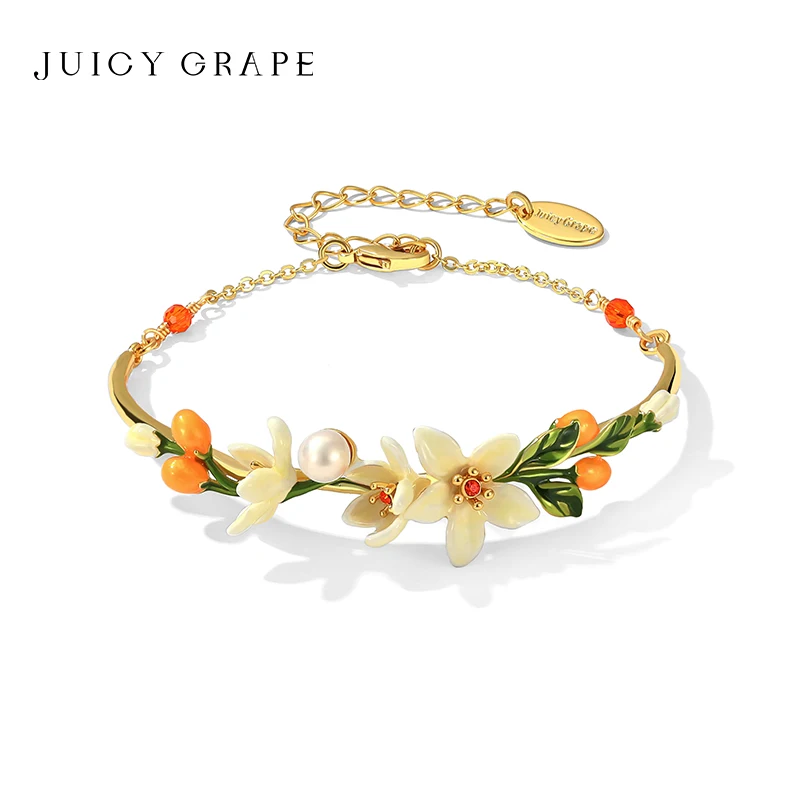 Sappige Druif Email Glazuur Wit Oranjebloesem En Kleine Kumquat Armband 18K Vergulde Europese En Amerikaanse Sieraden Groothandel