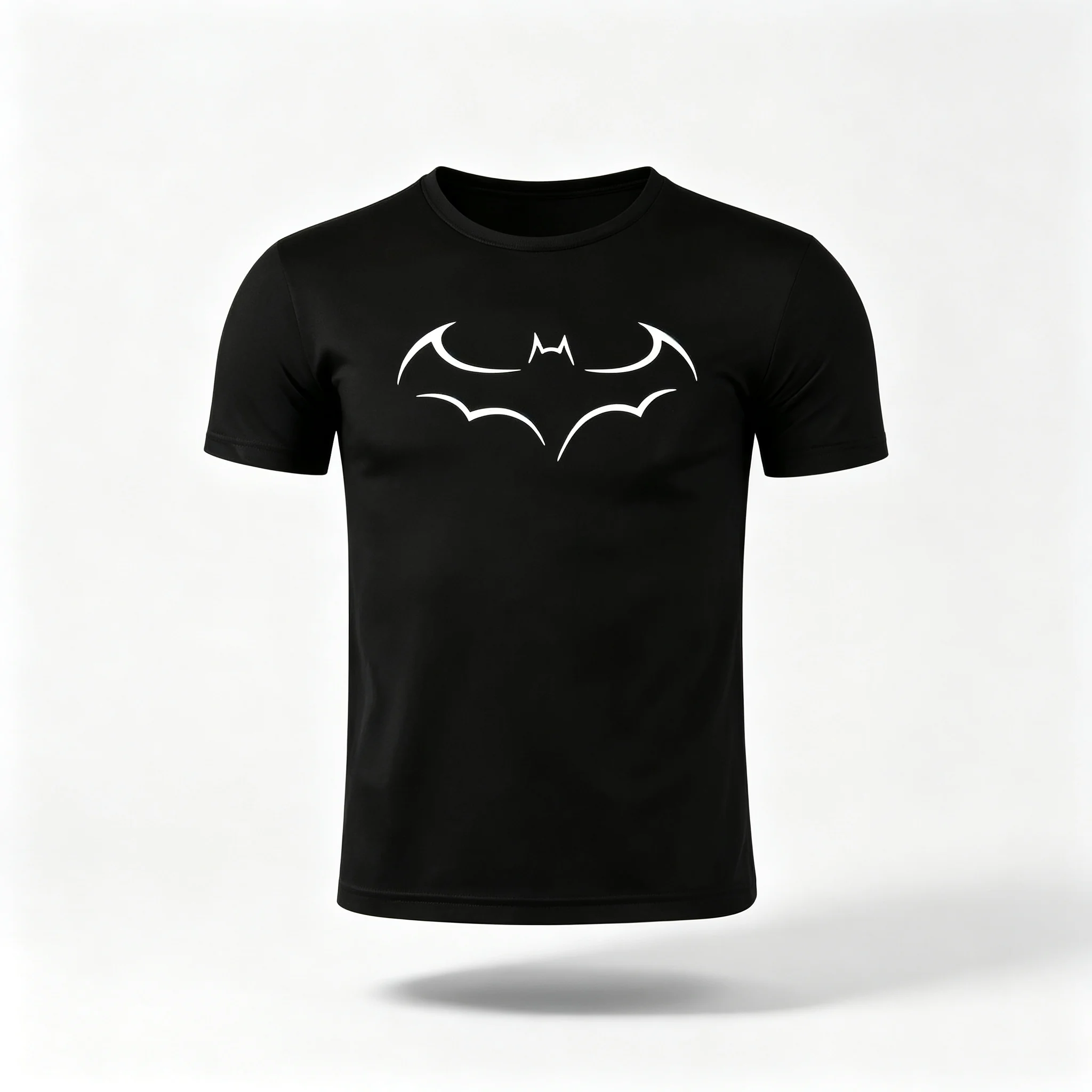 Men's Loose Fit Cotton T-Shirt, Black Bat Graphic Print Short Sleeve Tee, Summer New Casual Large Size Menswear