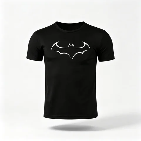 Men's Loose Fit Cotton T-Shirt, Black Bat Graphic Print Short Sleeve Tee, Summer New Casual Large Size Menswear