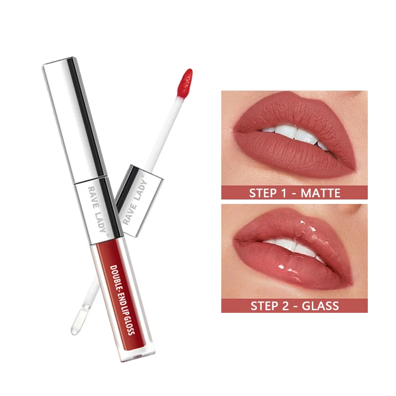 Brillant à lèvres mat 2 en 1, Double extrémité, Transparent, hydratant, huile, brillant, liquide scintillant, brillant miroir