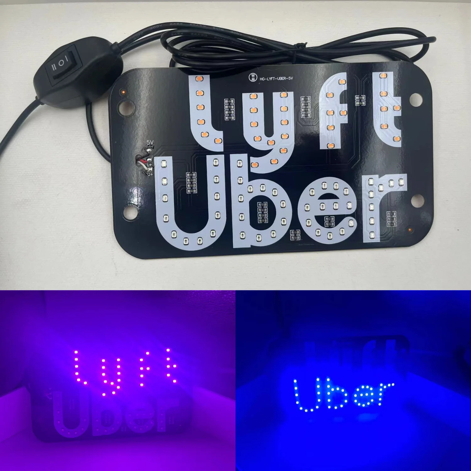 Car LED Light Sign with USB Interface, Blue Light Switch for Easy Nighttime Passenger Location, with Suction Cups for Window