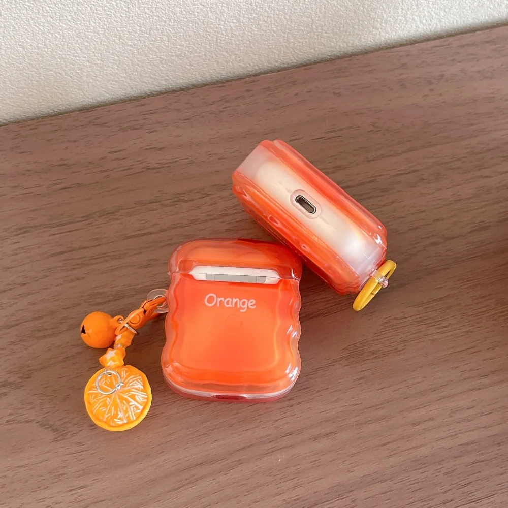

Creative corrugated orange earphone protective case, suitable for AirPods 4/3/2 Pro/2/4,with orange pendant, new protective case