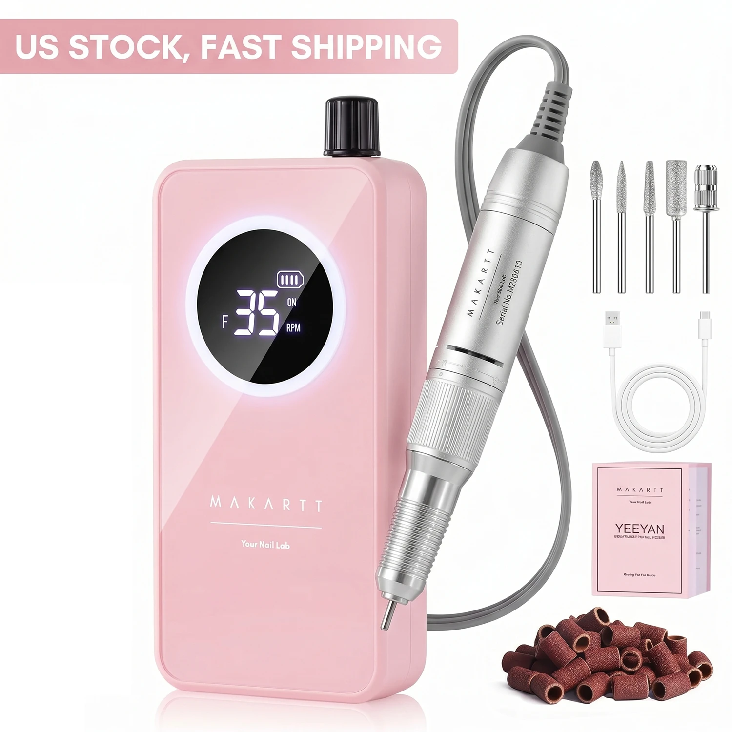 Makartt Rechargeable Nail Drill  35000RPM Electric Nail File,Portable E File for Gel Nail Shaping & Removal, Quiet,Lightweight