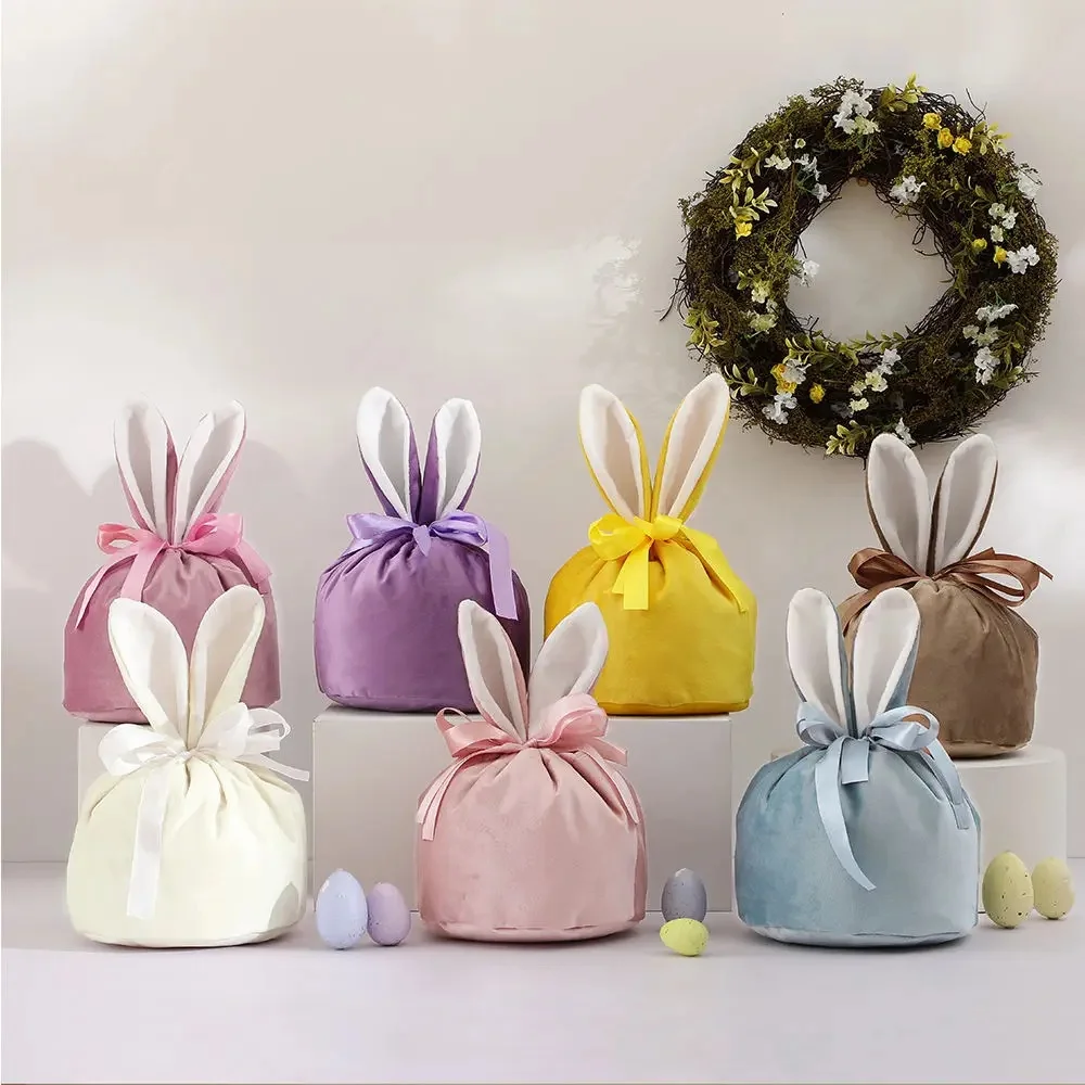 Sacs de pâques en velours, sacs d'emballage de cadeaux en forme de lapin mignon, sacs à bonbons au chocolat, décoration de fête d'anniversaire et de mariage, livraison directe, 2026