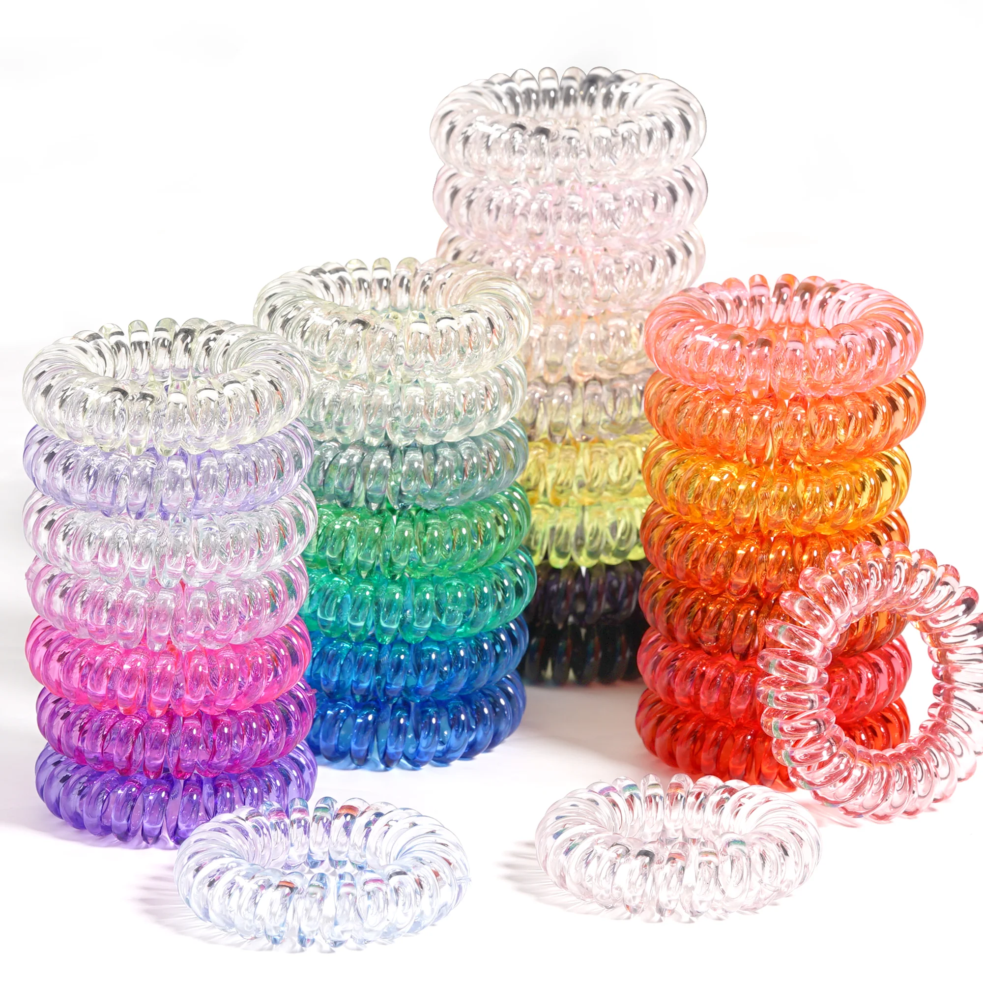 10Pcs Hair Ties Colorful Elastic Plastic Hair Band Rubber Telephone Cord Scrunchies Women Hair Accessories Headwear Wholesale