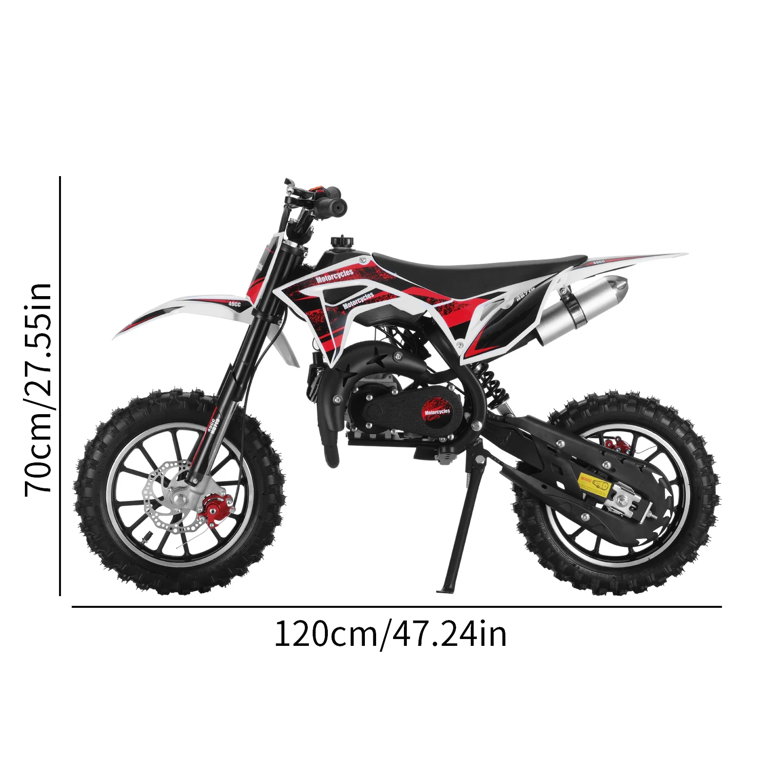 Mini moto tout-terrain pour enfants, freins à disque avant et arrière, motocross à essence, noir, 2 temps, 49cc, D343