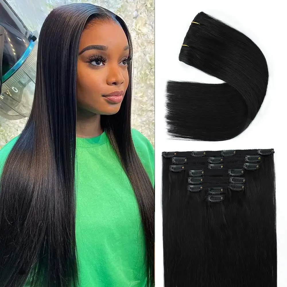

100% Real Human Hair Straight Clip Ins Full Head Human Hair Brazilian Remy Human Hair