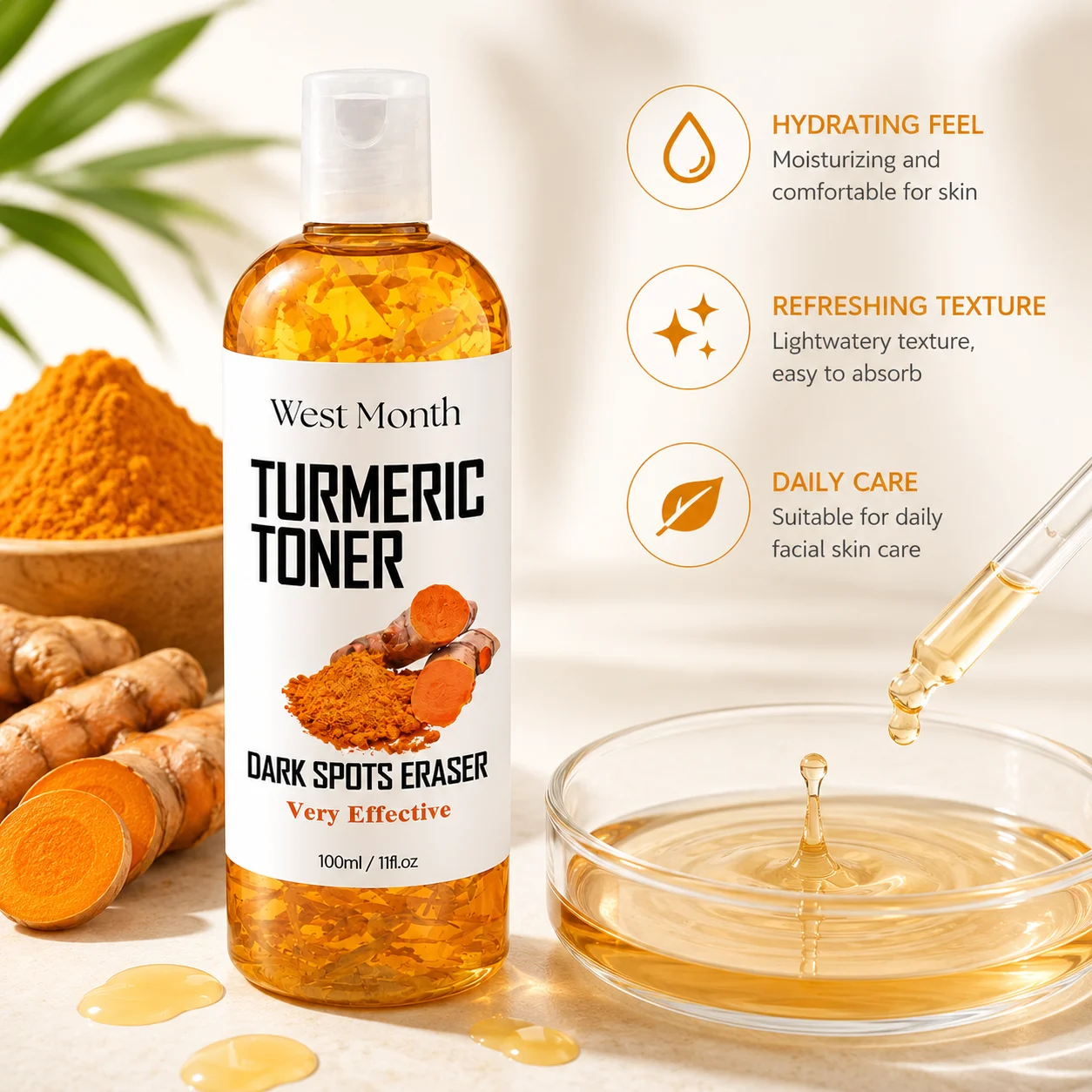 1/2 Bottle West Month Turmeric Radiant Base Fluid Face Hydrating Brightening Tint Velvet Finish Smooth Fit Daily Skincare