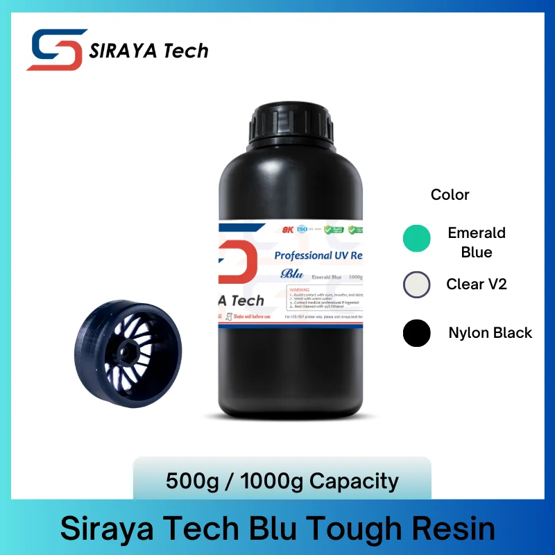 Siraya Tech Blu 3D Printer Resin Emerald Blue Strong and Precise High-Resolution Resin 405nm UV-Curing Rapid Resin,1KG/500g