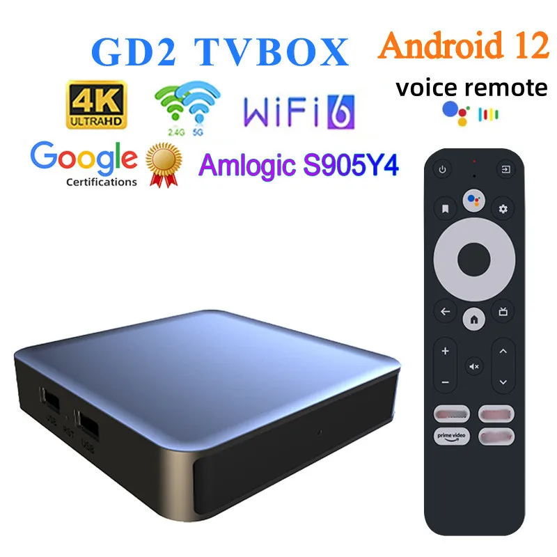 GD2 Android 12.0 TV Box Amlogic S905Y4 2GB 32GB 4K 2.4G 5.0G WIFI Voice Remote Control Media Player Set Top Box