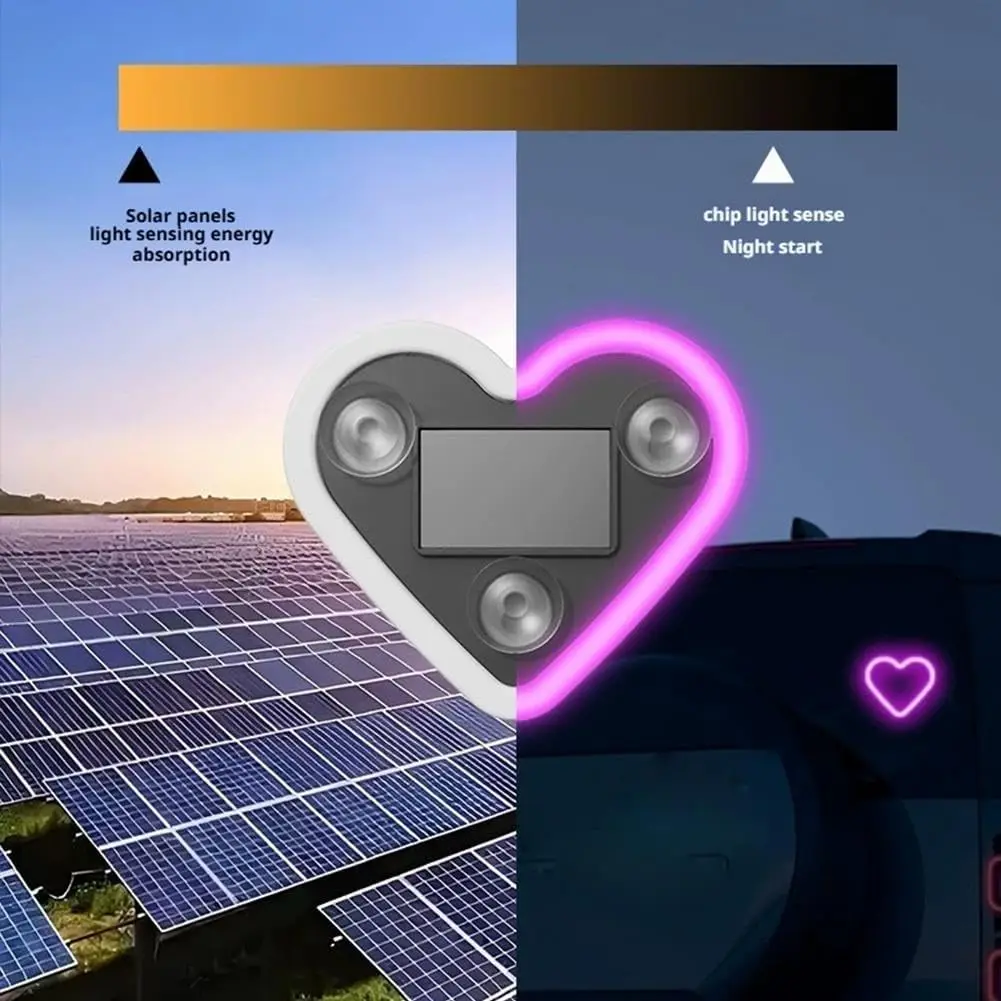 Herzförmiges LED-Licht, solarbetriebener Akzent, Umgebungs-USB-Aufladung, Valentinstag, Weihnachten, Neujahr, Geschenkidee, Auto-Innendekoration – Detail 1