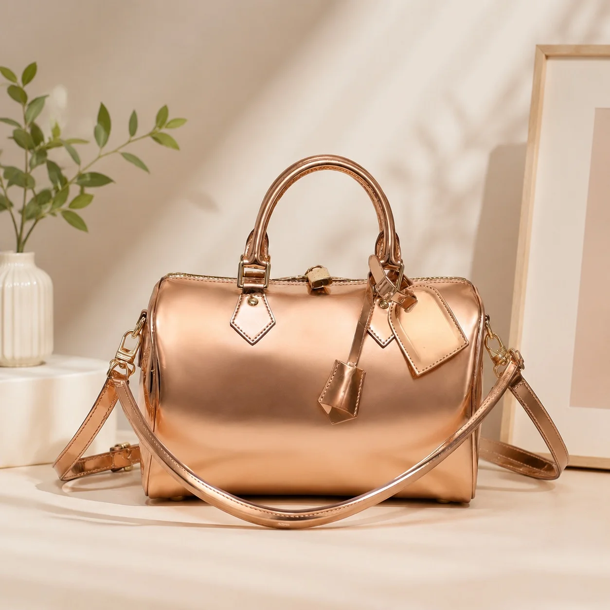 

2026 New Luxury Rose Gold Grace Coddingto Reflective Handbag/Crossbody Bag 30X21X17cm