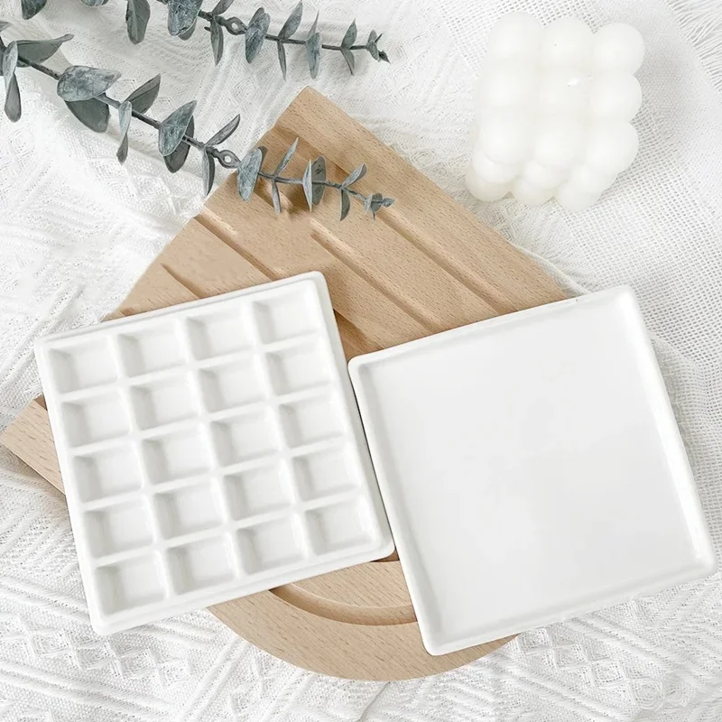 Kwadratowa ceramiczna paleta akwareli z wieczkiem artystka 12/20 siatek kolor mieszania paleta farb taca na akcesoria do malowania — zdjęcie produktu 7