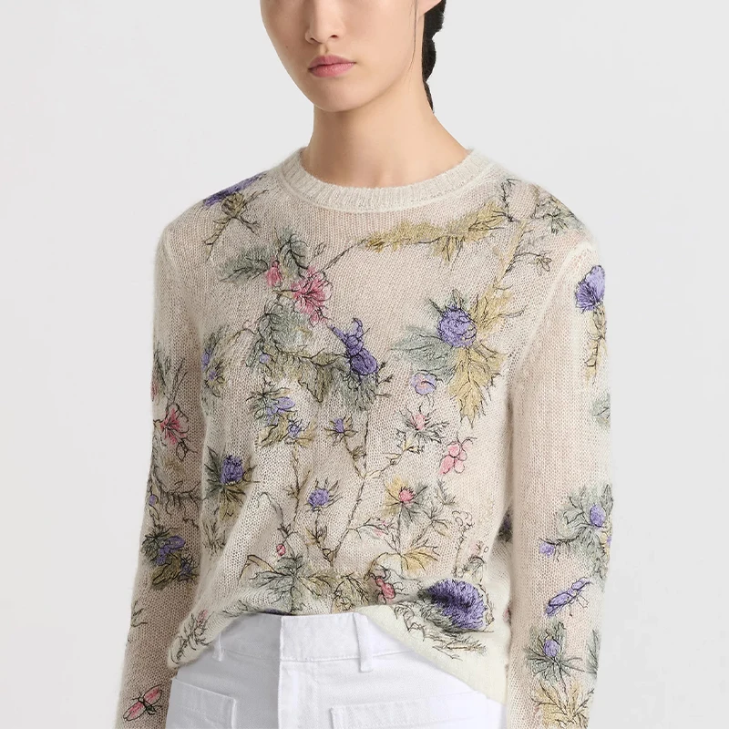 

NIGO Women's Spring, Autumn And Winter Floral Embroidery Long Sleeve Mohair Fitted Sweater Ngvp ﻿#nigo9753