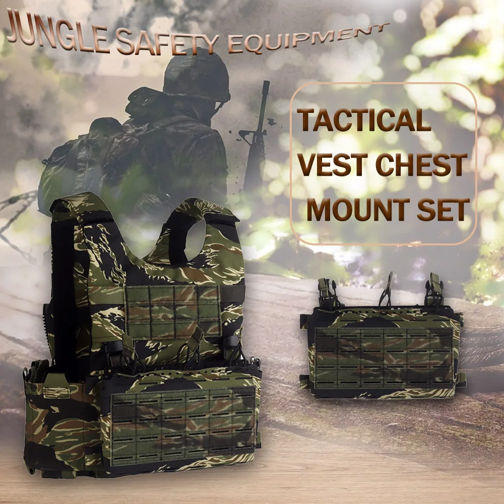 

LV119 Tactical Plate Carrier Set MOLLE Quick Release Lightweight Woodland Chest Ves with Triple Mag Pouch for Airsoft Hunting