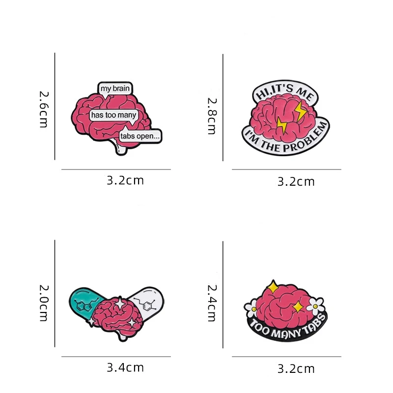 Creative Cartoon Brain Enamel Brooch Cute Capsule English Letters Lapel Pin Badge Backpack Clothing Hat Accessories