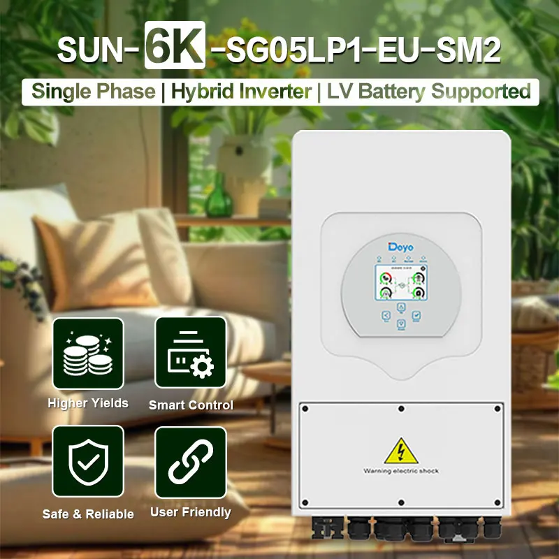 

Deye SUN-6K Hybrid Inverter SUN-6K-SG05LP1-EU-SM2 LV Battery Supported Higher yields CAN RS485 Tax Free Single Phase 2 MPPT IP65