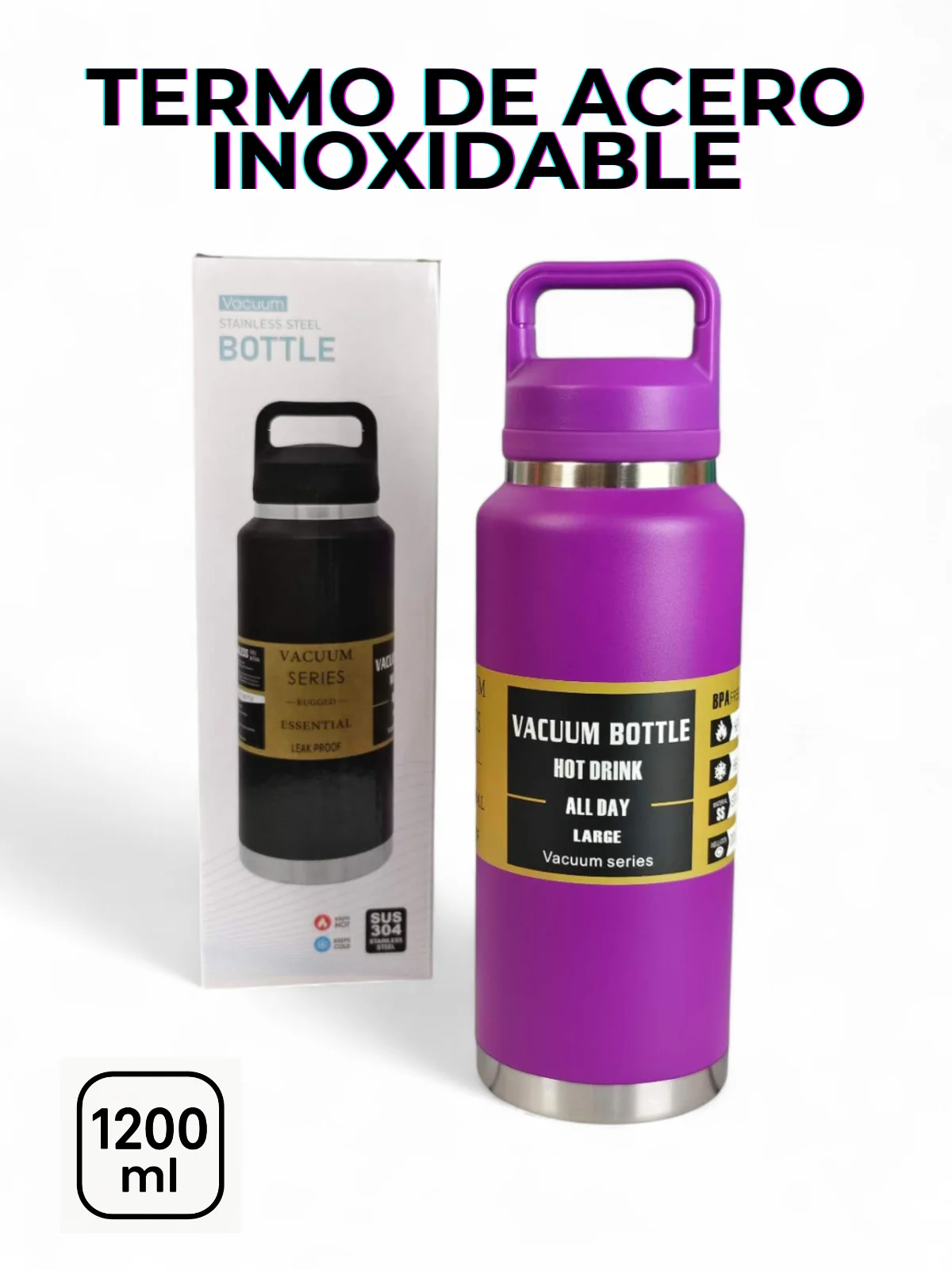 ترمس Fab-13 من الفولاذ المقاوم للصدأ، ترمس بغطاء لولبي، ترمس للاستخدام اليومي بسعة 1200 مل، ترمس معزول مثالي لصالة الألعاب الرياضية والمكتب والنزهة والمدرسة، مناسب للرجال والنساء والأطفال. #2