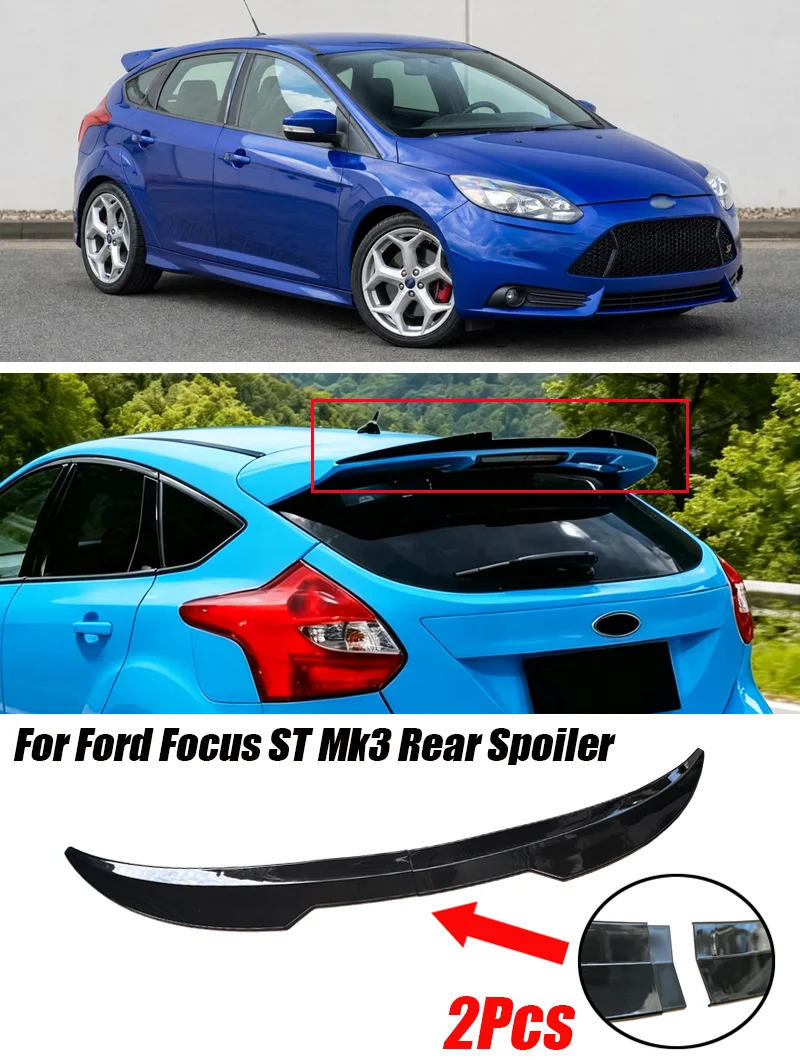 2 Stück 99cm Auto-Dachspoiler für Ford Zubehör Focus MK3 MK3.5 Hatchback ABS Hochglanz Schwarz Heckflügel – Detail 1
