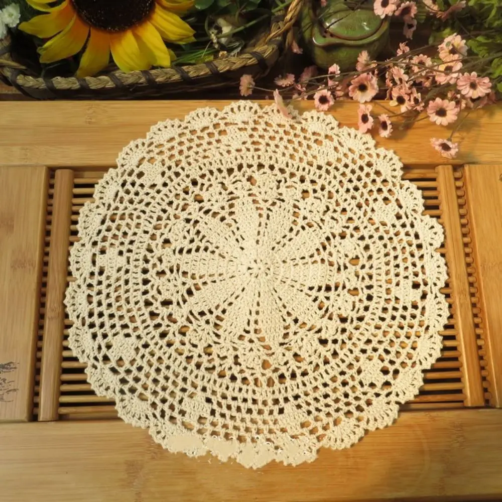 

13 Inches Round Placemats Set White Beige Color Doilies Handmade Side Table Kitchen Napkins Soft Washable Table Setting Decors