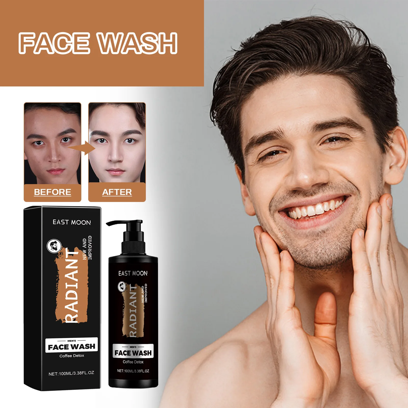 East Moon 100g Men Shrink Pores Facial Cleanser Oil Control Moisturize Exfoliate Face Anti Acne Hydrating Refresh Face Cleanser