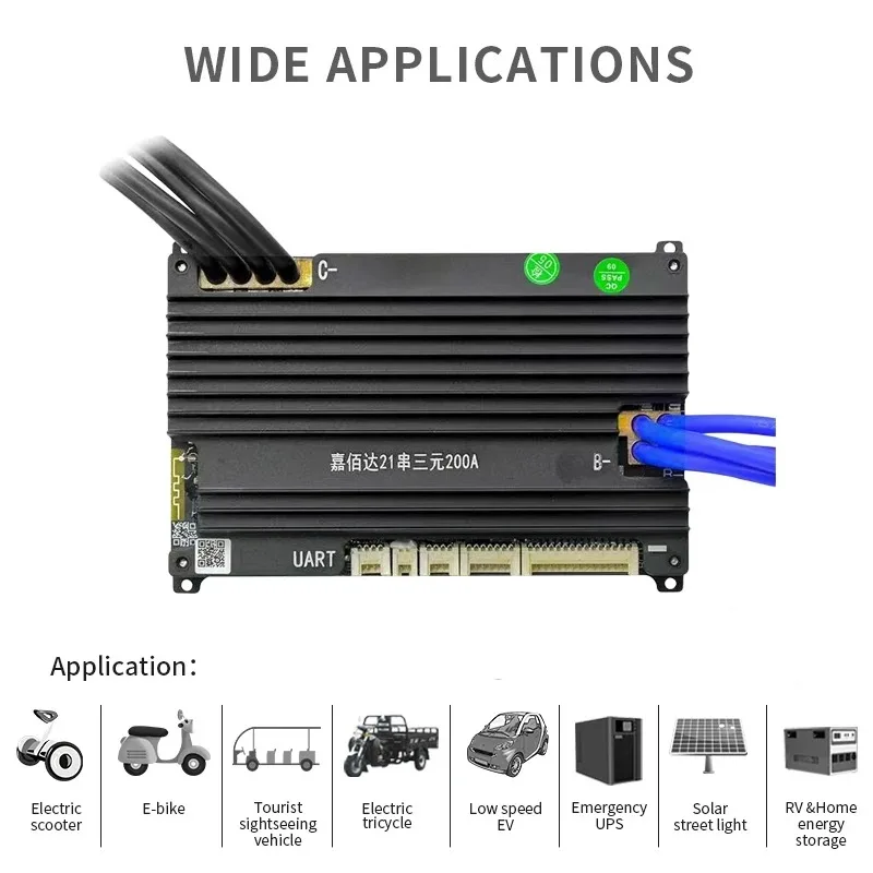 JIABAIDA BMS BT UART 6S-21S Li-ion LiFePo4 Balance de batería 100 ~ 200A de corriente continua JBD Smart BMS 8S 10S 12S 13S 14S 16S 20S