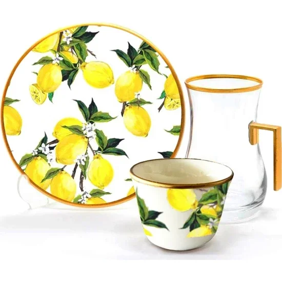 

Toygar Drop Handle Efe Tea Set 6+6 Lemon White