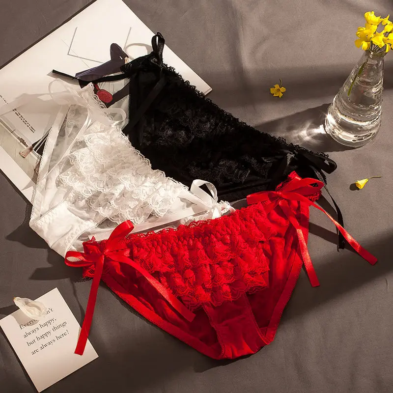 Schnür unterwäsche doppelte Spitze sexy niedrige Taille Slips weibliche Frauen weiche feste Unterhose Dessous G-Strings Höschen
