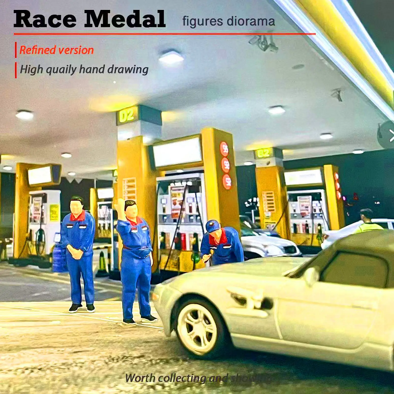 1:64 مقياس نموذج مصغر أرقام تخطيط محطة الوقود ديوراما رسمت باليد طاولة الرمل بناء نموذج Playset مشهد الملحقات