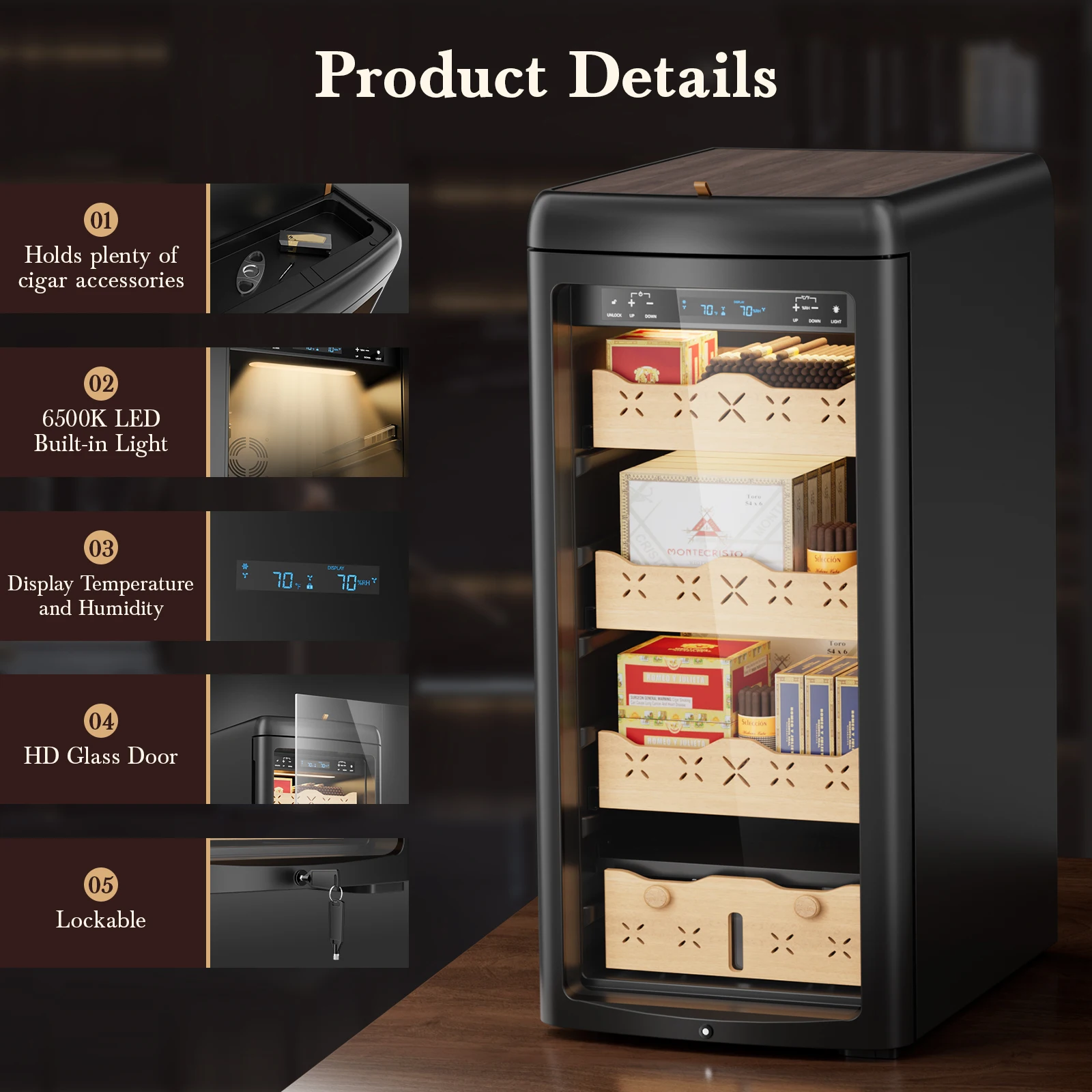 115L Cigar Electric Humidor, 900 Counts Large Capacity,Thermostatic Electric Cooler Cabinet with Digital LED Screen, Safety Lock