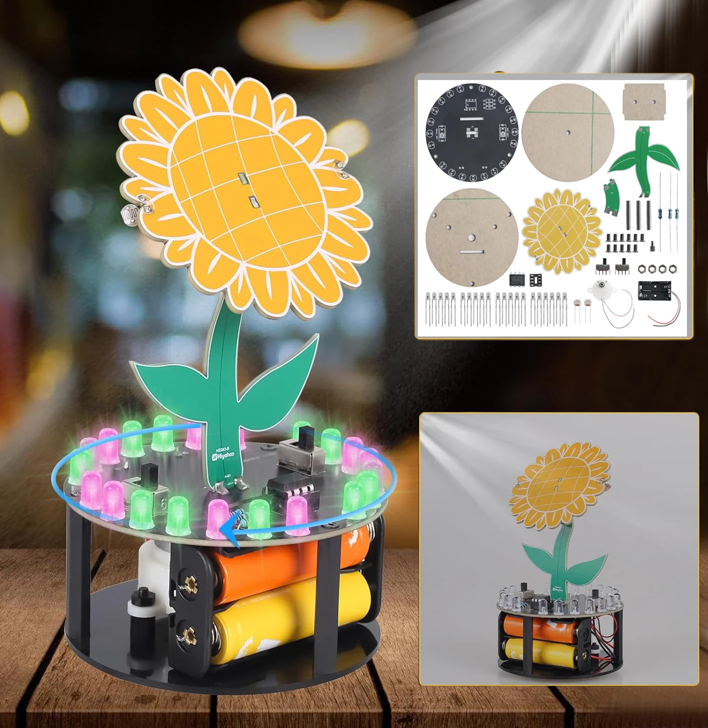 Light Chasing Sunflower Soldering Practice Kit DIY Rotating Sunflower Electronics Kit for Teens Adults School Science Class