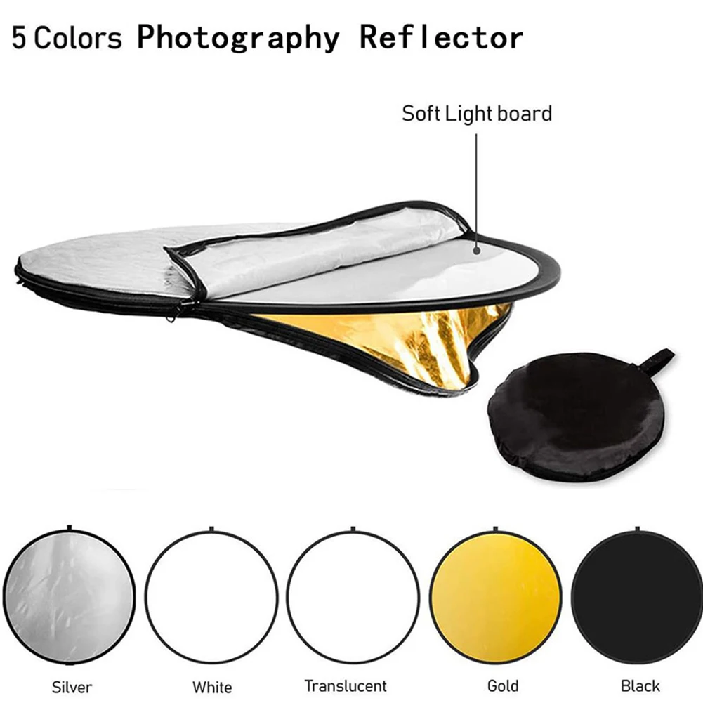 5-in-1 Photography Reflector Kit - Collapsible Light Diffuser for Studio/YouTube/Outdoor Shooting w' Fill Soft & Bounce Lighting