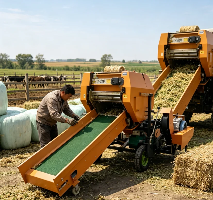 Silage Baler Wrapping Machine Continuous Working Round Hay Straw Baling Wrapper For Feed Manufacturing Processing Plant