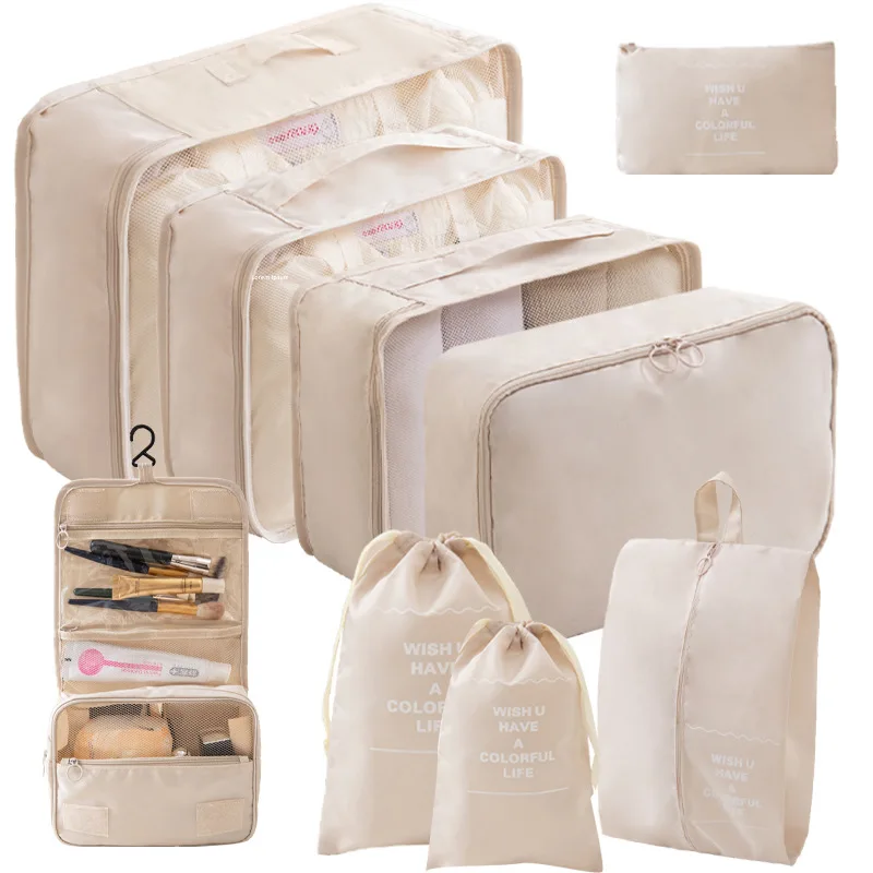 9-teiliges Reise-Aufbewahrungsset, Reise-Aufbewahrungstaschen-Set, Aufbewahrungstaschen für Reisekleidung, Klassifizierung, Schuhe, CDs, Zeitschriften, Schreibwaren, Kosmetika, Bücher, Ledertaschen,