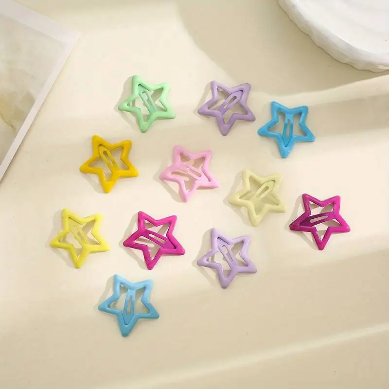 คลิปหนีบผมรูปการ์ตูนรูปดาว12ชิ้นกิ๊บติดผมของเด็กดาวห้าแฉกสำหรับเด็กเด็กเล็กเด็กผู้หญิง